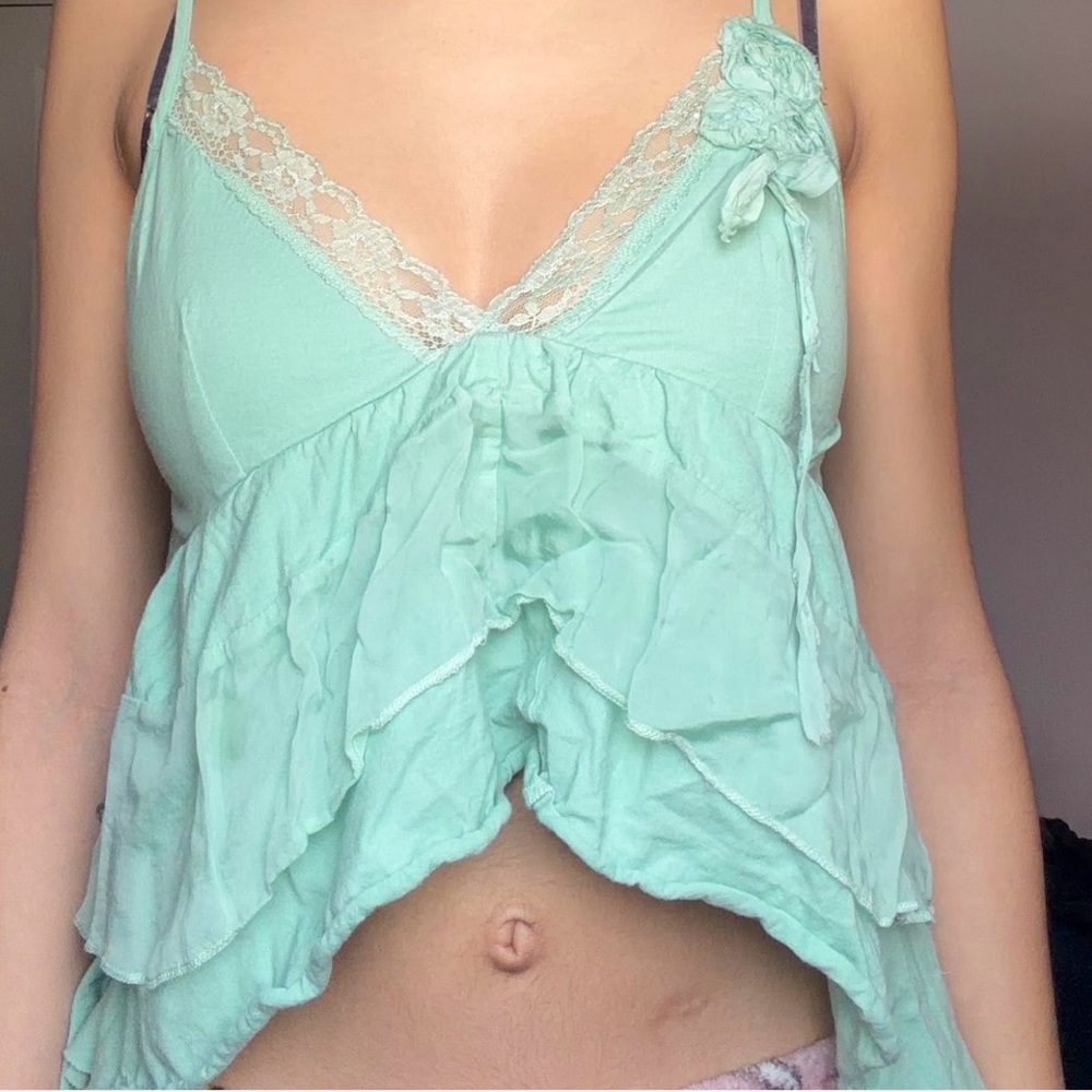 Mint Green Lace Trim Tank Top